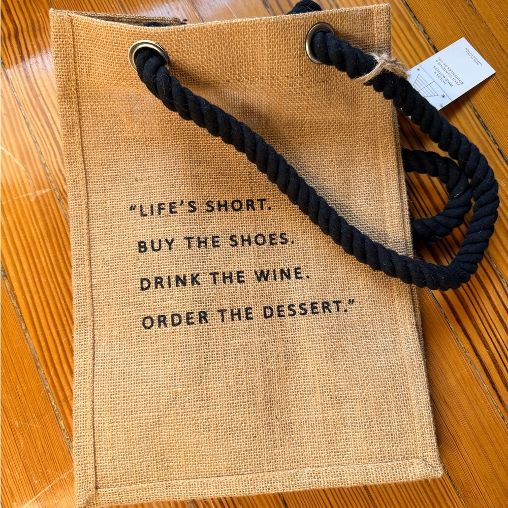 Jute Wine Tote Bag with Black Rope Handles